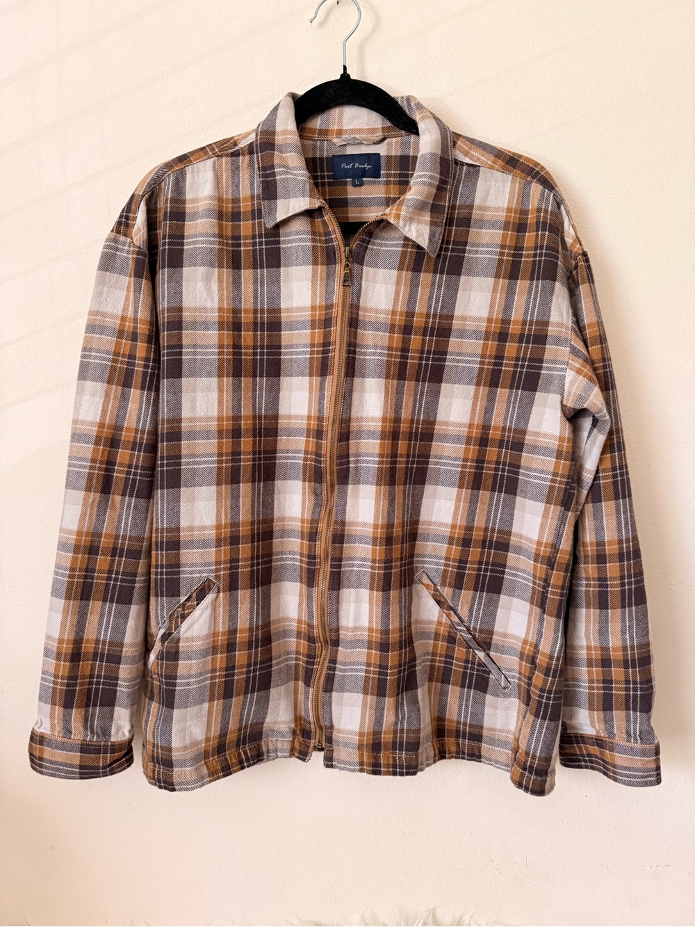 Plaid Zip-Front Jacket in Brown & Cream -
